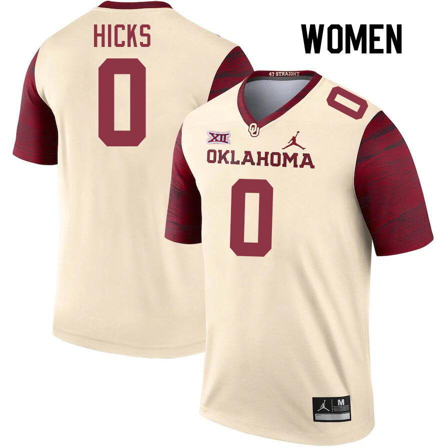 Women #0 Kalib Hicks Oklahoma Sooners College Football Jerseys Stitched-Cream - Click Image to Close